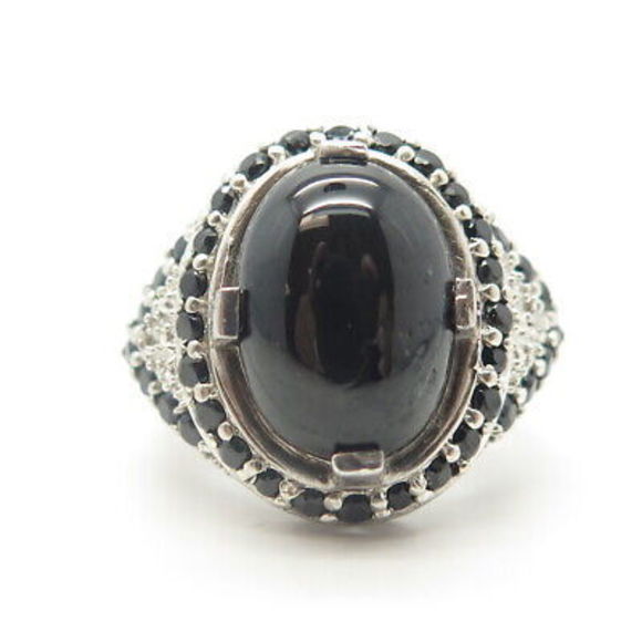 925 Sterling Silver Chuck Clemency Real Obsidian & Black Spinel Gem Ring Size 7 - Picture 3 of 8